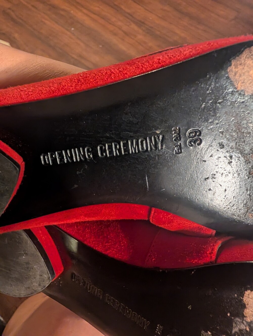 Opening Ceremony Suede Fletcher Buckle Flat Red Suede MaryJane 39 - Picture 6 of 10